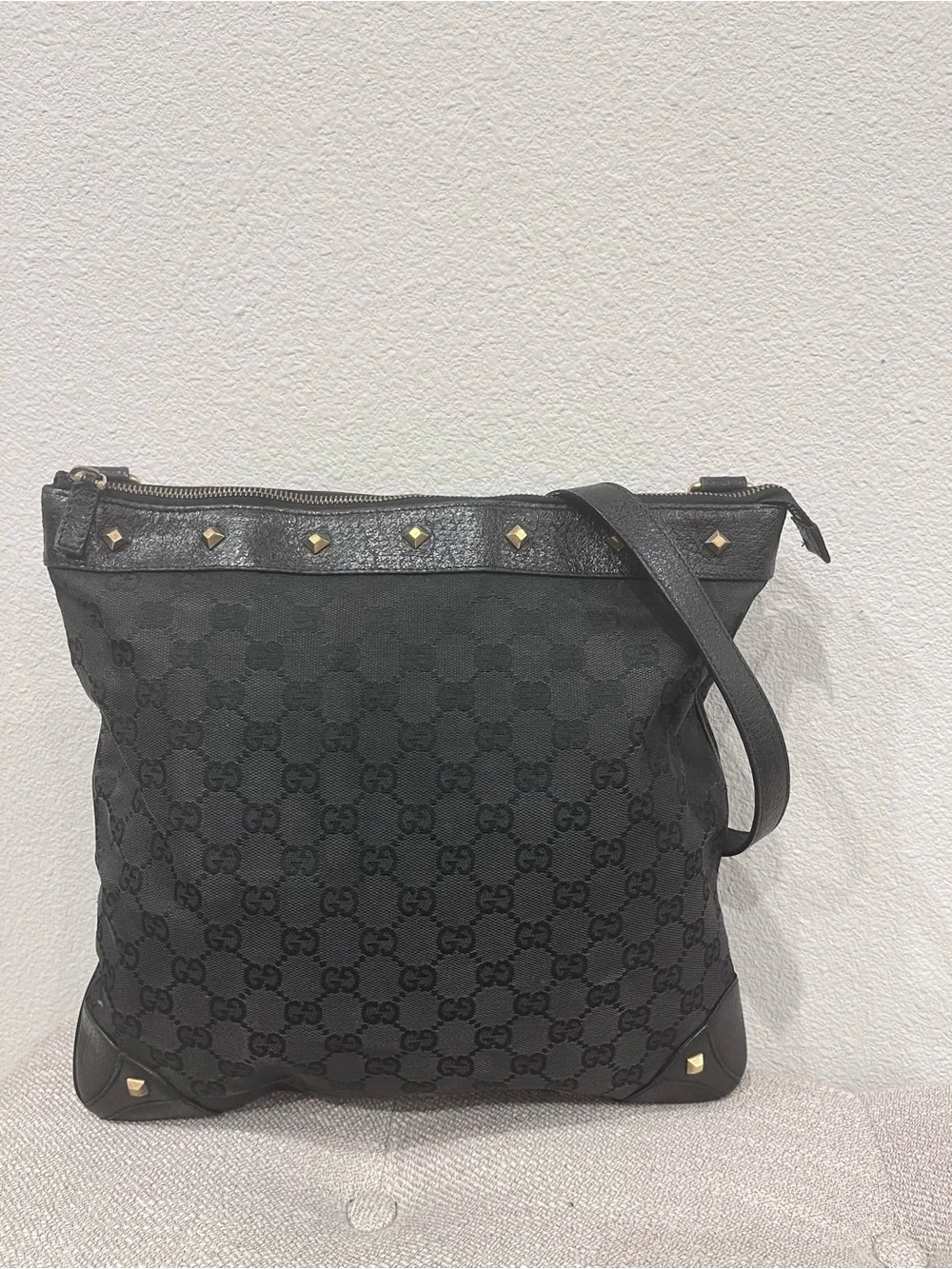 GUCCI GG CANVAS NAILHEAD CROSSBODY BAG.